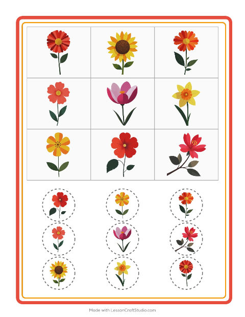 Vorschau: Bingo-Arbeitsblatt mit Blumen für Kindergarten