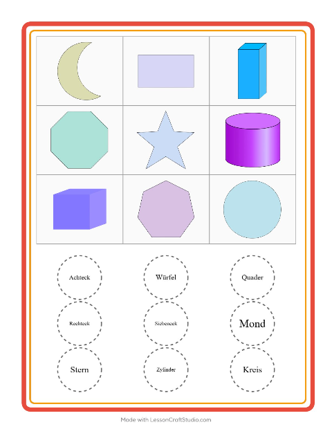 Vorschau: Bingo-Arbeitsblatt mit Formen für Kindergarten