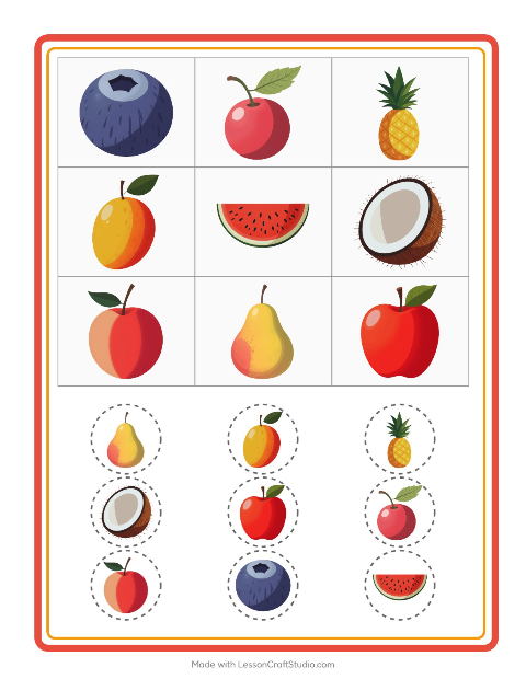 Vorschau: Bingo-Arbeitsblatt mit Früchte für Kindergarten