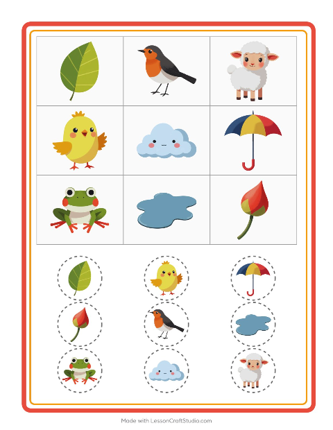 Vorschau: Bingo-Arbeitsblatt mit Frühling für Kindergarten
