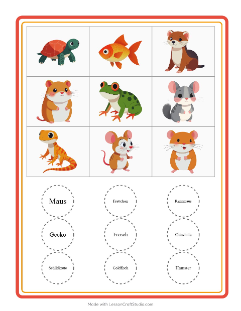 Vorschau: Bingo-Arbeitsblatt mit Haustiere für Kindergarten