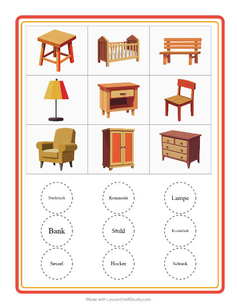 Bilder-Bingo mit Sofas, Tischen und Lampen – Arbeitsblatt für die Vorschule — 2