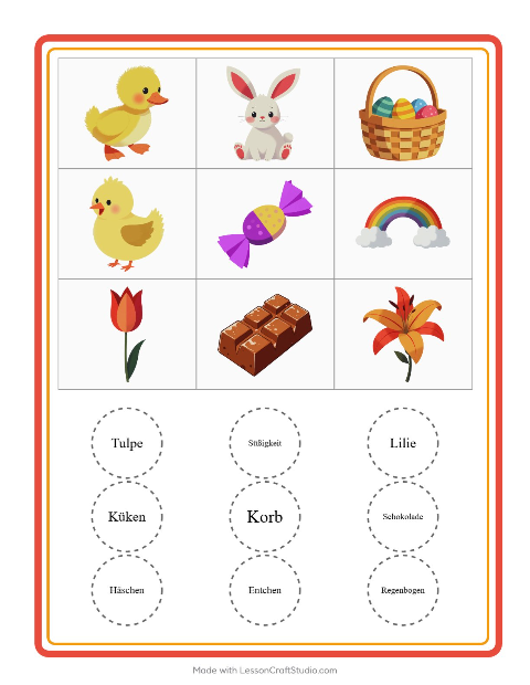Vorschau: Bingo-Arbeitsblatt mit Ostern für Kindergarten