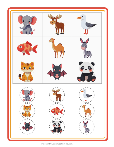 Vorschau: Bingo-Arbeitsblatt mit Tiere für Kindergarten