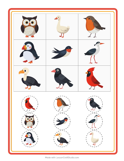 Vorschau: Bingo-Arbeitsblatt mit Vögel 2 für Kindergarten