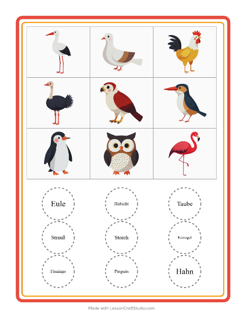 Vorschau: Bingo-Arbeitsblatt mit Vögel 2 für Kindergarten