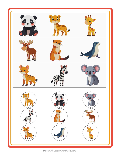 Vorschau: Bingo-Arbeitsblatt mit Zootiere für Kindergarten
