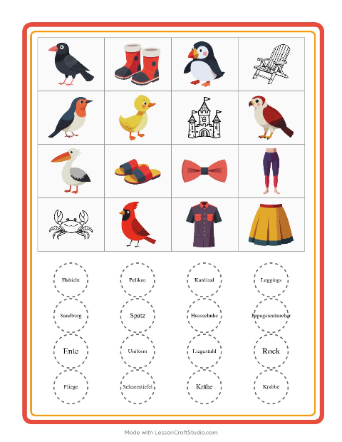 Vorschau: Bingo-Arbeitsblatt für Kindergarten