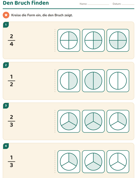 Bruchteile und Anteile – Arbeitsblätter für Klasse 2 — 5