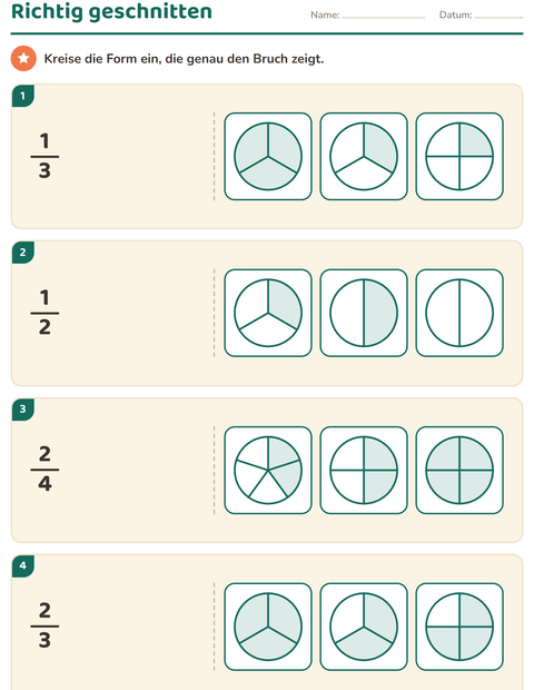 Vorschau: Brüche-Arbeitsblatt für 2. Klasse