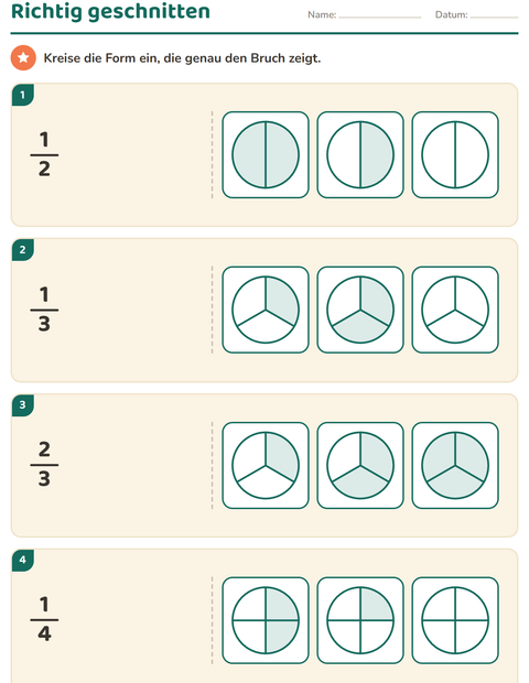 Vorschau: Brüche-Arbeitsblatt für 2. Klasse