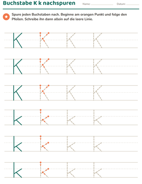 Vorschau: Buchstaben nachspuren-Arbeitsblatt für Kindergarten