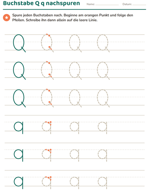 Vorschau: Buchstaben nachspuren-Arbeitsblatt für Kindergarten
