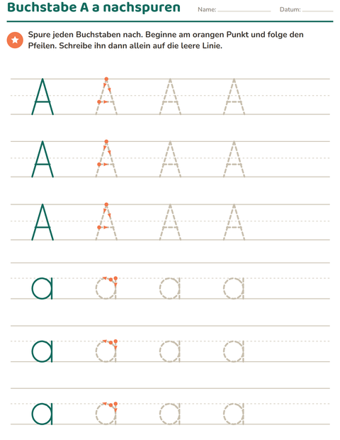 Vorschau: Buchstaben nachspuren-Arbeitsblatt für Kindergarten