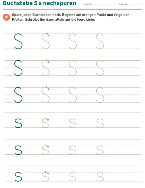 Vorschau: Buchstaben nachspuren-Arbeitsblatt für Kindergarten