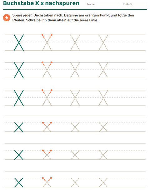 Vorschau: Buchstaben nachspuren-Arbeitsblatt für Kindergarten