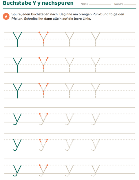 Vorschau: Buchstaben nachspuren-Arbeitsblatt für Kindergarten