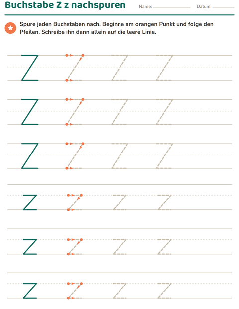 Vorschau: Buchstaben nachspuren-Arbeitsblatt für Kindergarten