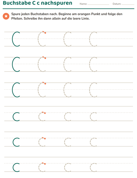 Vorschau: Buchstaben nachspuren-Arbeitsblatt für Kindergarten