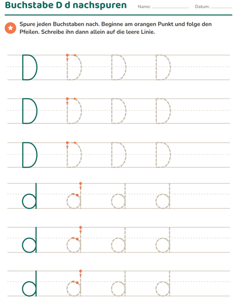 Vorschau: Buchstaben nachspuren-Arbeitsblatt für Kindergarten