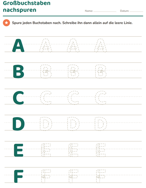 Vorschau: Buchstaben nachspuren-Arbeitsblatt für Kindergarten