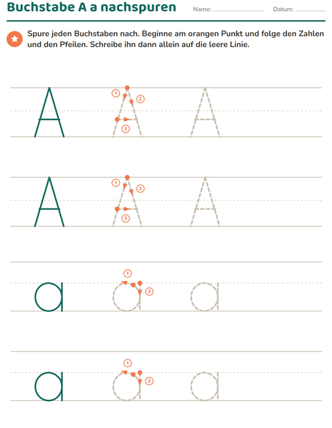 Vorschau: Buchstaben nachspuren-Arbeitsblatt für Kindergarten