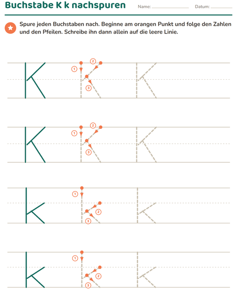 Vorschau: Buchstaben nachspuren-Arbeitsblatt für Kindergarten