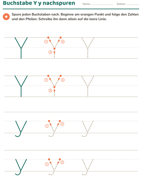 Vorschau: Buchstaben nachspuren-Arbeitsblatt für Kindergarten