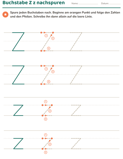 Vorschau: Buchstaben nachspuren-Arbeitsblatt für Kindergarten