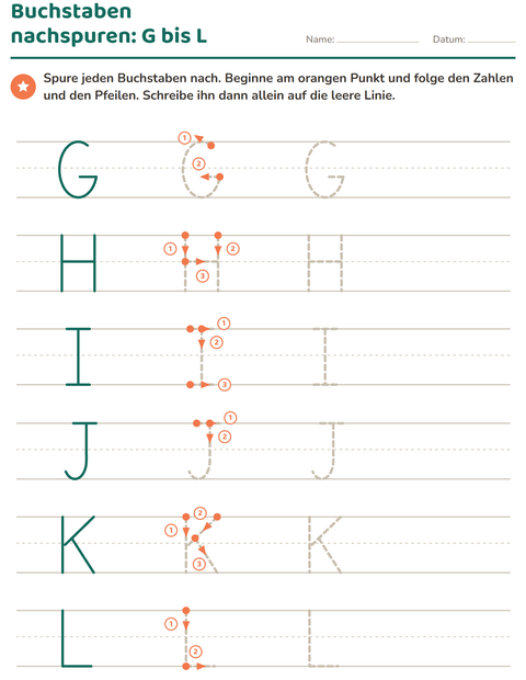 Vorschau: Buchstaben nachspuren-Arbeitsblatt für Kindergarten