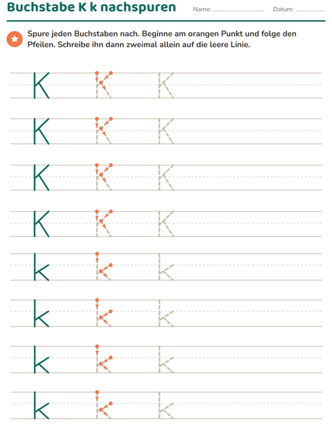 Vorschau: Buchstaben nachspuren-Arbeitsblatt für Kindergarten