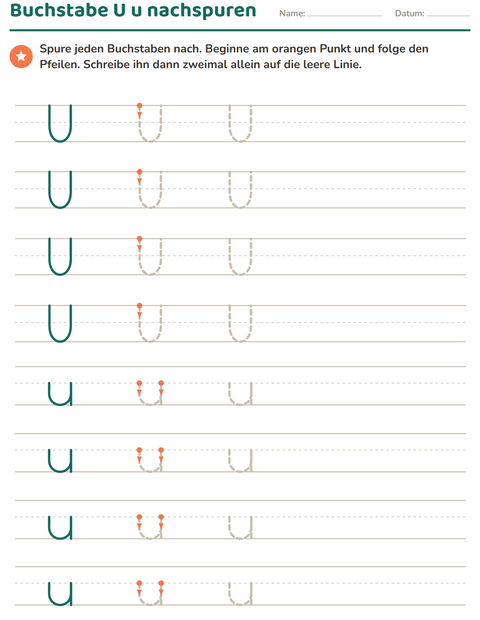 Vorschau: Buchstaben nachspuren-Arbeitsblatt für Kindergarten
