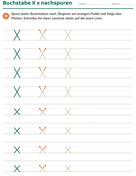 Vorschau: Buchstaben nachspuren-Arbeitsblatt für Kindergarten