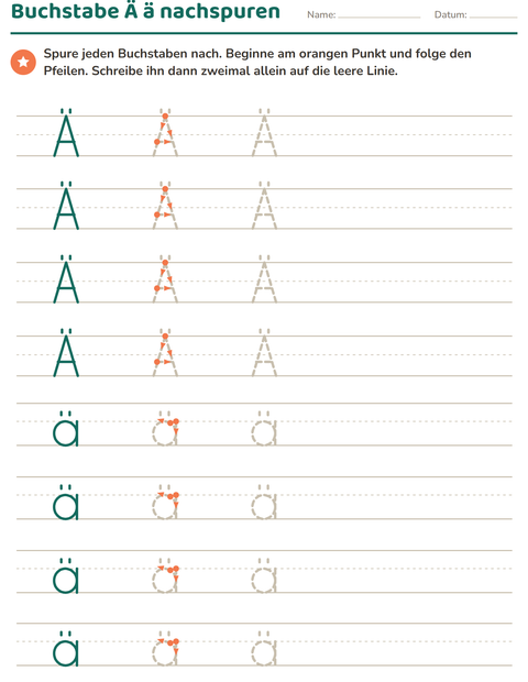 Vorschau: Buchstaben nachspuren-Arbeitsblatt für Kindergarten