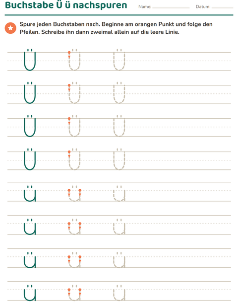 Vorschau: Buchstaben nachspuren-Arbeitsblatt für Kindergarten