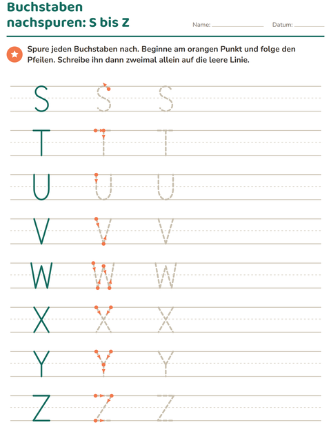 Vorschau: Buchstaben nachspuren-Arbeitsblatt für Kindergarten