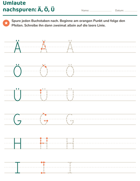 Vorschau: Buchstaben nachspuren-Arbeitsblatt für Kindergarten