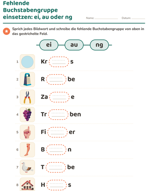 Vorschau: Buchstabengruppen-Arbeitsblatt für 1. Klasse