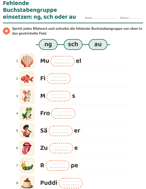 Vorschau: Buchstabengruppen-Arbeitsblatt für 1. Klasse
