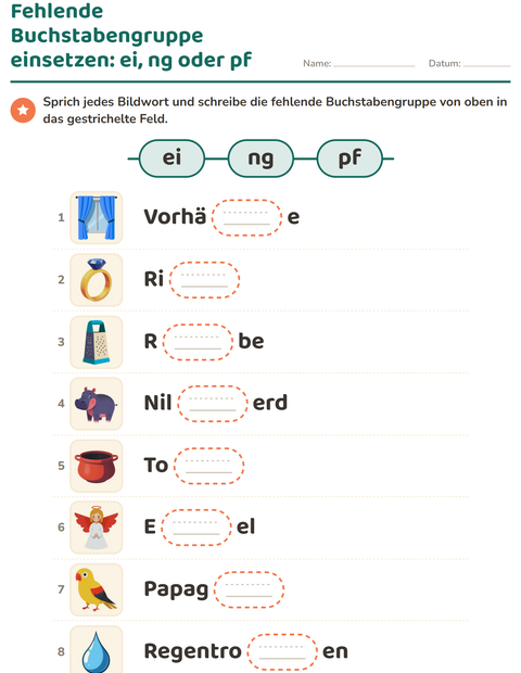 Vorschau: Buchstabengruppen-Arbeitsblatt für 1. Klasse