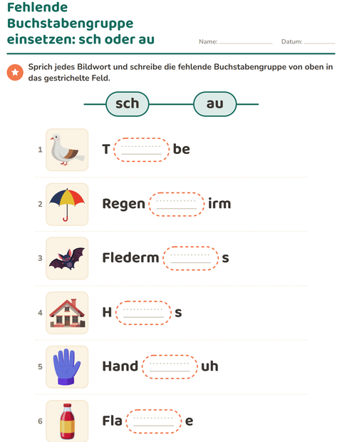 Vorschau: Buchstabengruppen-Arbeitsblatt für 1. Klasse