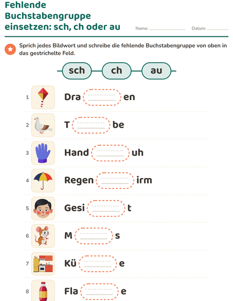 Vorschau: Buchstabengruppen-Arbeitsblatt für 1. Klasse