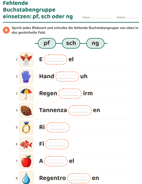 Vorschau: Buchstabengruppen-Arbeitsblatt für 1. Klasse