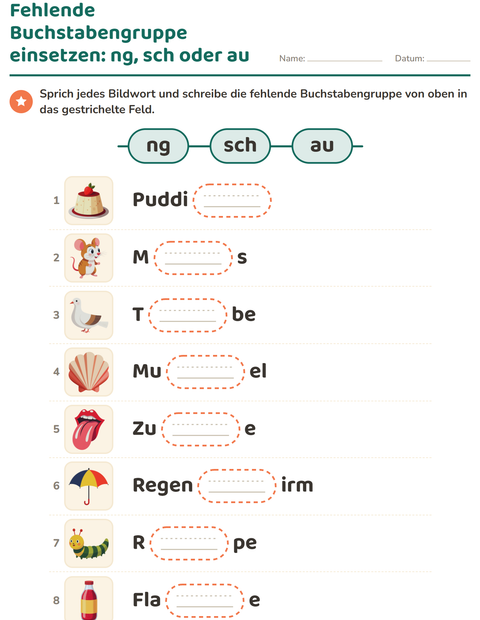 Vorschau: Buchstabengruppen-Arbeitsblatt für 1. Klasse