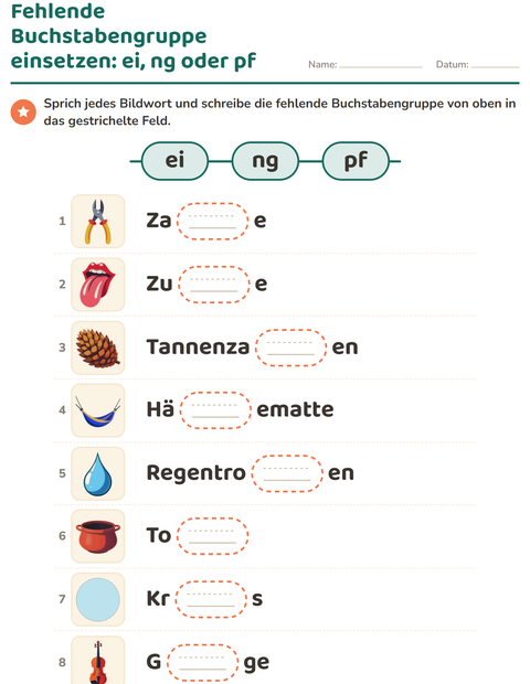 Vorschau: Buchstabengruppen-Arbeitsblatt für 1. Klasse