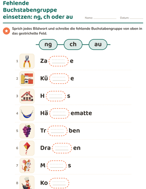 Vorschau: Buchstabengruppen-Arbeitsblatt für 1. Klasse