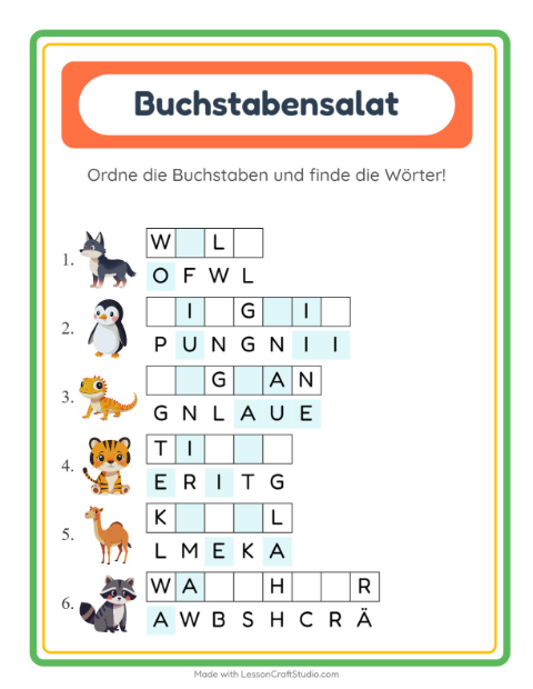 Vorschau: Buchstabensalat-Arbeitsblatt für 1. Klasse