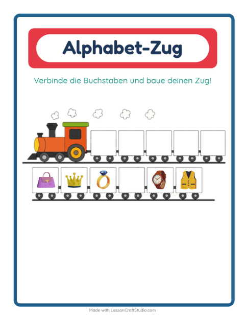 Vorschau: Buchstabenzug-Arbeitsblatt mit Accessoires für Vorschule