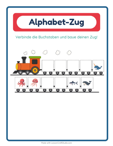 Vorschau: Buchstabenzug-Arbeitsblatt mit Meeresleben für Vorschule