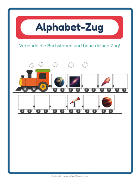 Vorschau: Buchstabenzug-Arbeitsblatt mit Weltraum für Vorschule